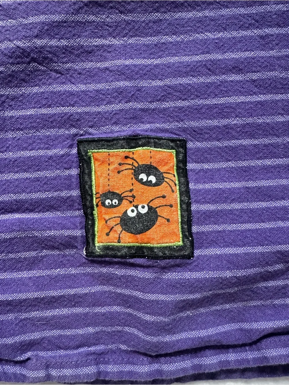 Halloween Spooky Spiders Striped Embroidered Kitchen Towel Purple Orange DII Y2K